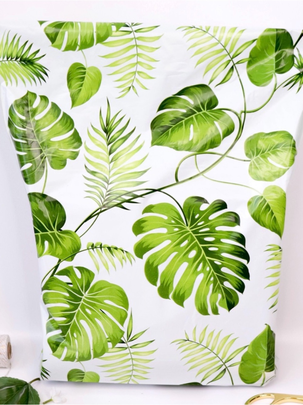 Green Leaves Gusseted Poly Mailers 14.5" x 19" Shipping Bags 20 Pack
